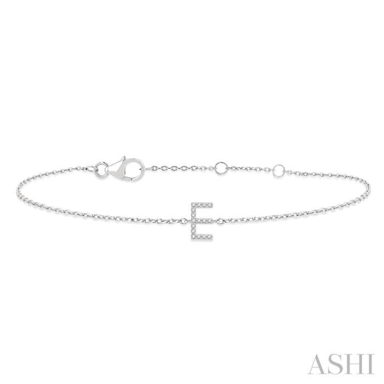 1/20 ctw Initial 'E' Round Cut Diamond Bracelet in 10K White Gold