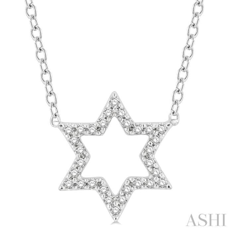 1/10 Ctw Star of David Petite Round Cut Diamond FAshion Pendant With Chain in 10K White Gold