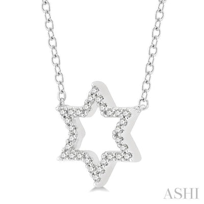 1/10 Ctw Star of David Petite Round Cut Diamond FAshion Pendant With Chain in 10K White Gold