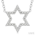 1/10 Ctw Star of David Petite Round Cut Diamond FAshion Pendant With Chain in 10K White Gold