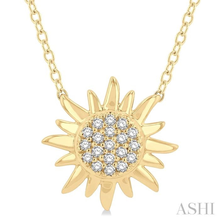 1/10 Ctw Sun Petite Round Cut Diamond FAshion Pendant With Chain in 10K Yellow Gold