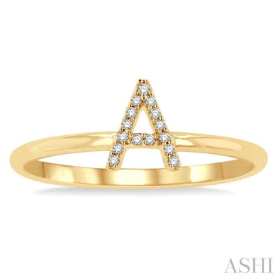 1/20 Ctw Initial 'A' Round Cut Diamond FAshion Ring in 10K Yellow Gold