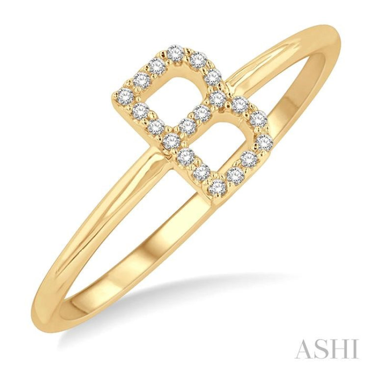 1/20 Ctw Initial 'B' Round Cut Diamond FAshion Ring in 10K Yellow Gold