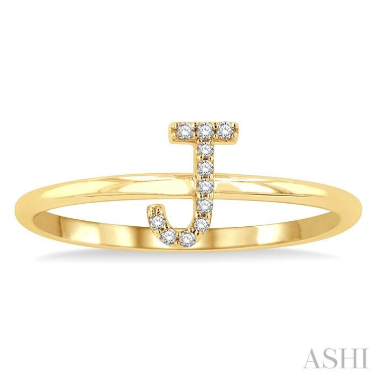 1/20 Ctw Initial 'J' Round Cut Diamond FAshion Ring in 10K Yellow Gold