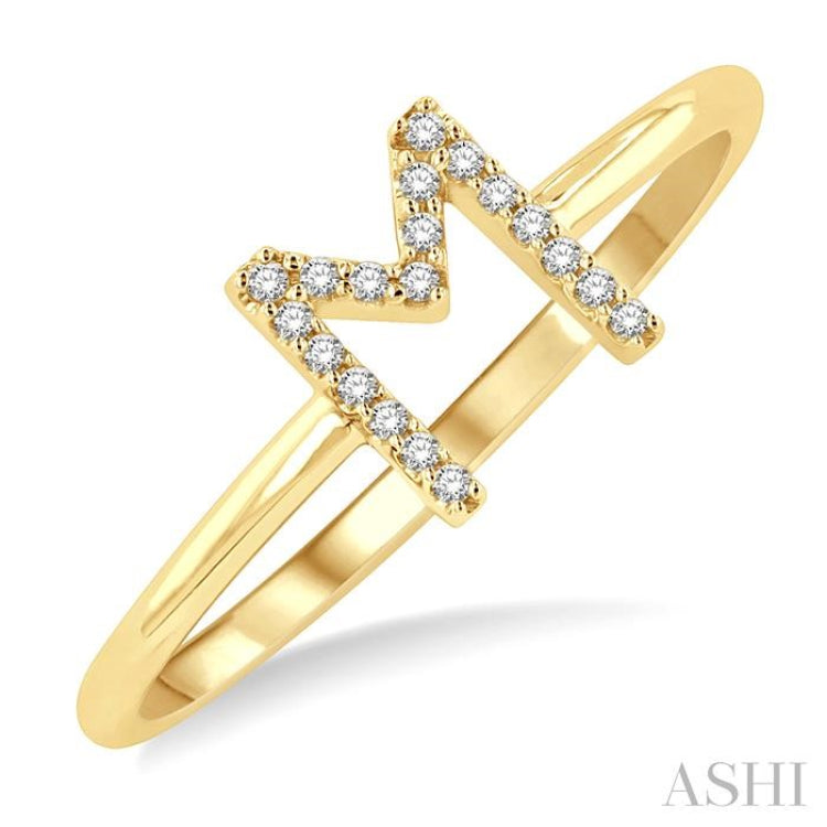 1/20 Ctw Initial 'M' Round Cut Diamond FAshion Ring in 10K Yellow Gold