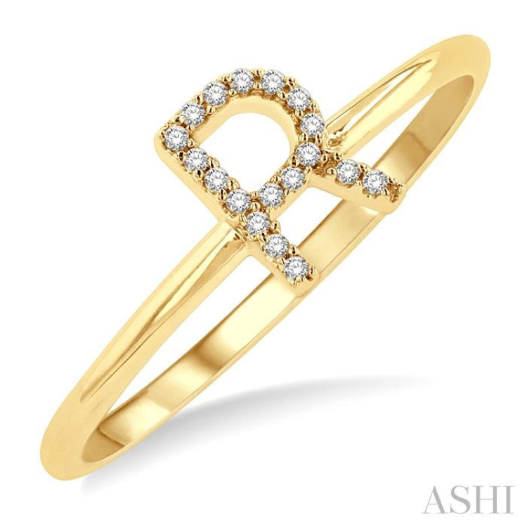 1/20 Ctw Initial 'R' Round Cut Diamond FAshion Ring in 10K Yellow Gold