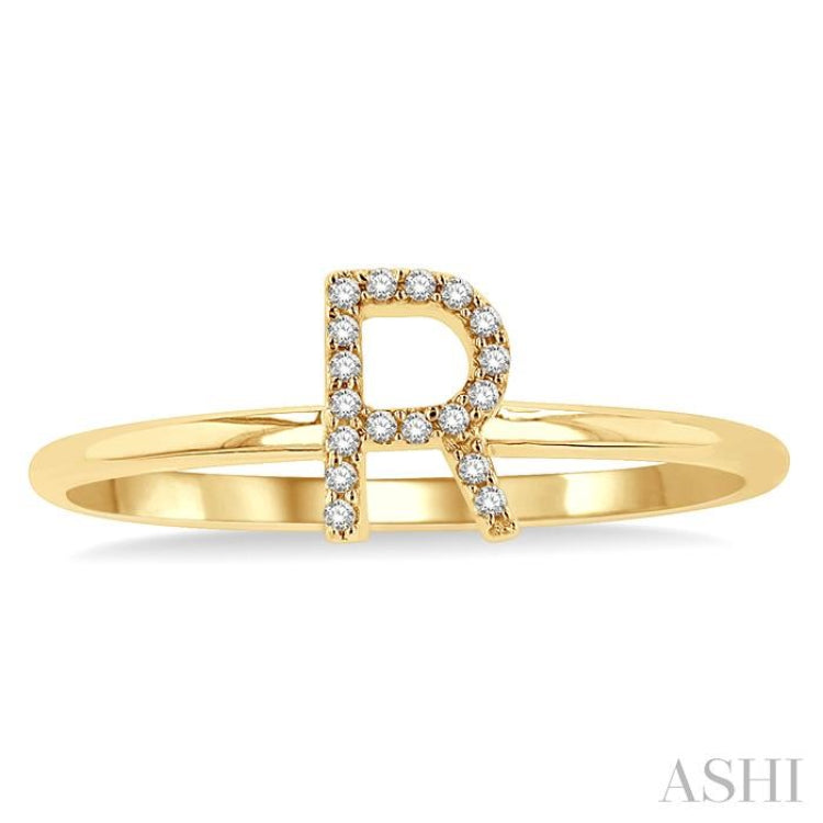 1/20 Ctw Initial 'R' Round Cut Diamond FAshion Ring in 10K Yellow Gold