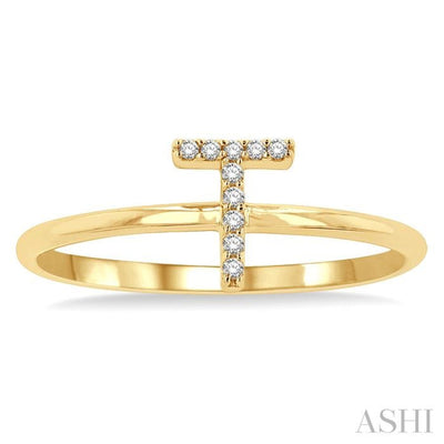 1/20 Ctw Initial 'T' Round Cut Diamond FAshion Ring in 10K Yellow Gold