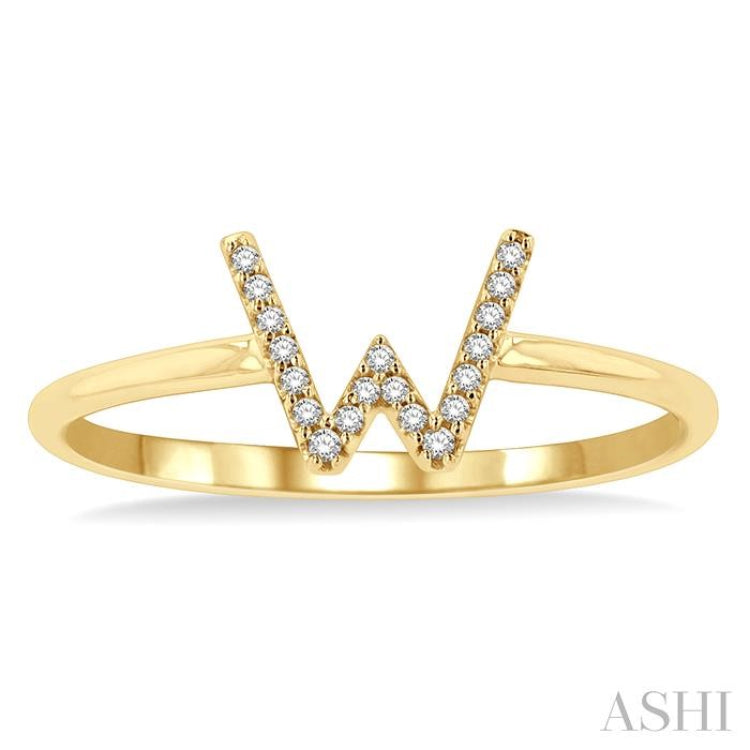 1/20 Ctw Initial 'W' Round Cut Diamond FAshion Ring in 10K Yellow Gold