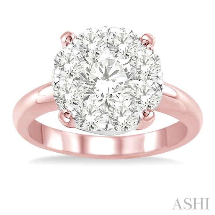 2 Ctw Lovebright Round Cut Diamond Ring in 14K Rose and White Gold