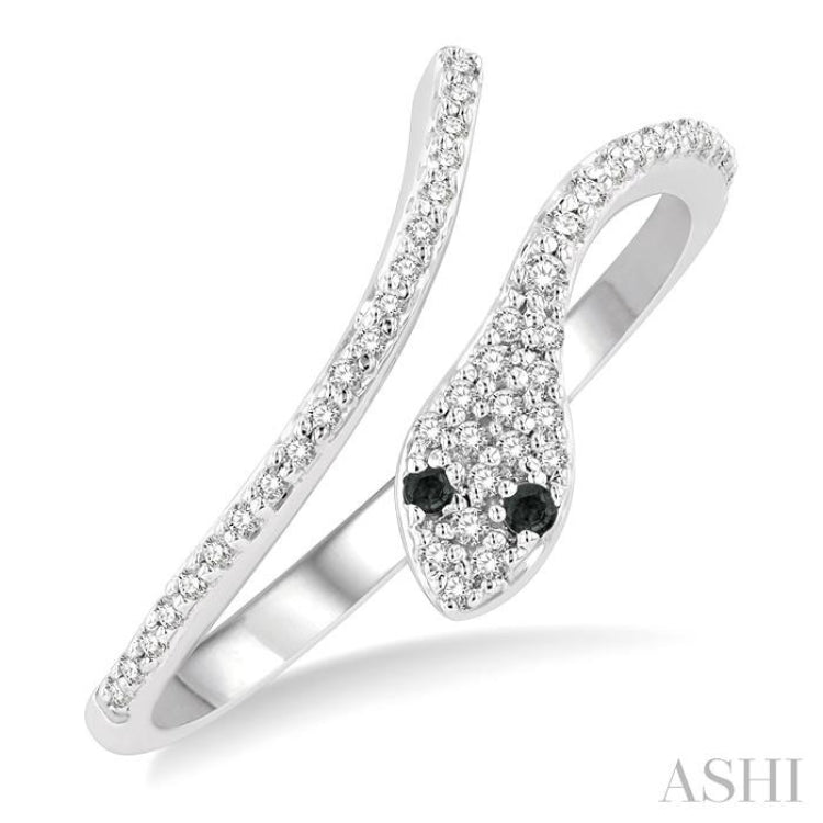 1/6 ctw Serpent White & Black Round Cut Diamond Petite Open FAshion Ring in 10K White Gold