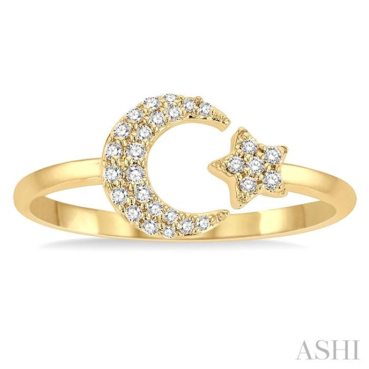 1/6 ctw Crescent Moon and Star Round Cut Petite Diamond FAshion Ring in 10K Yellow Gold