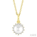 1/10 ctw Petite 6X6 MM Cultured Pearl and Round Cut Diamond FAshion Pendant With Chain in 10K Yellow Gold