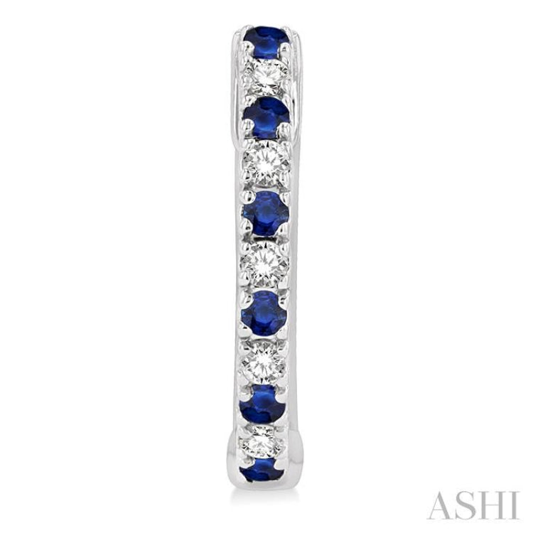 1/10 ctw Petite 1.35 MM Sapphire and Round Cut Diamond Precious FAshion Huggies in 10K White Gold