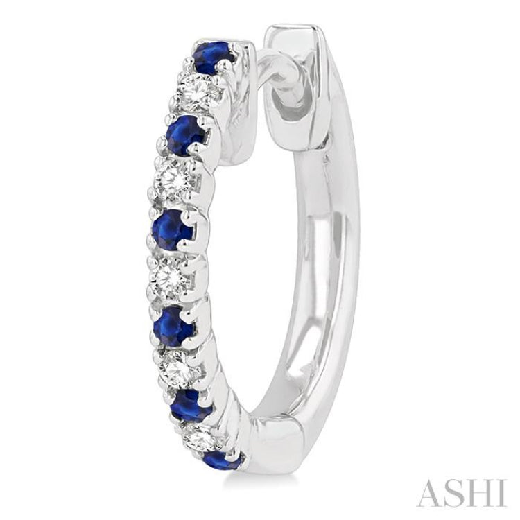 1/10 ctw Petite 1.35 MM Sapphire and Round Cut Diamond Precious FAshion Huggies in 10K White Gold