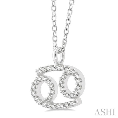 1/8 Ctw Cancer Round Cut Diamond Zodiac Pendant With Chain in 14K White Gold