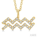 1/10 Ctw Aquarius Round Cut Diamond Zodiac Pendant With Chain in 14K Yellow Gold