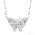 1/10 Ctw Butterfly Petite Round Cut Diamond FAshion Pendant With Chain in 10K White Gold