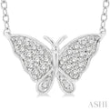 1/10 Ctw Butterfly Petite Round Cut Diamond FAshion Pendant With Chain in 10K White Gold