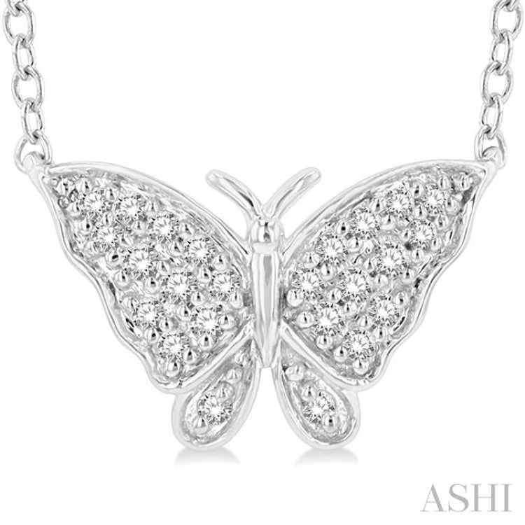 1/10 Ctw Butterfly Petite Round Cut Diamond FAshion Pendant With Chain in 10K White Gold