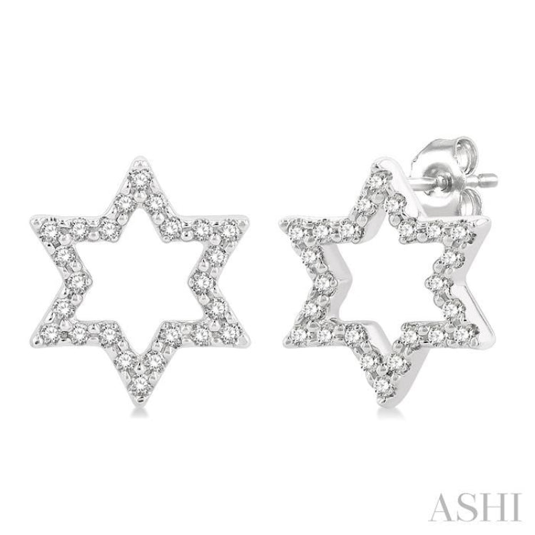 1/6 ctw Petite Star of David Round Cut Diamond FAshion Stud Earring in 10K White Gold