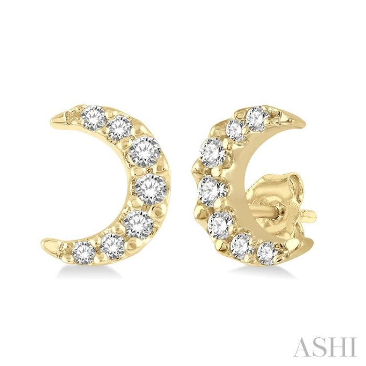 1/10 Ctw Crescent Moon Round Cut Diamond Petite FAshion Earring in 10K Yellow Gold