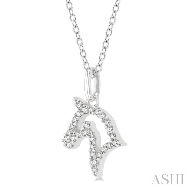 1/10 Ctw Horse Head Petite Round Cut Diamond FAshion Pendant With Chain in 10K White Gold