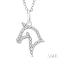 1/10 Ctw Horse Head Petite Round Cut Diamond FAshion Pendant With Chain in 10K White Gold