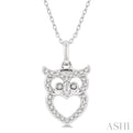 1/8 Ctw Owl Frame Petite Round Cut Diamond FAshion Pendant With Chain in 10K White Gold