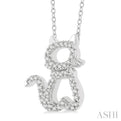 1/6 Ctw Cat Shape Petite Round Cut Diamond FAshion Pendant With Chain in 10K White Gold