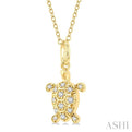 1/6 Ctw Marine Life Turtle Petite Round Cut Diamond FAshion Pendant With Chain in 10K Yellow Gold