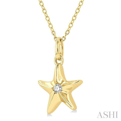 1/50 Ctw Starfish Petite Round Cut Diamond FAshion Pendant With Chain in 10K Yellow Gold