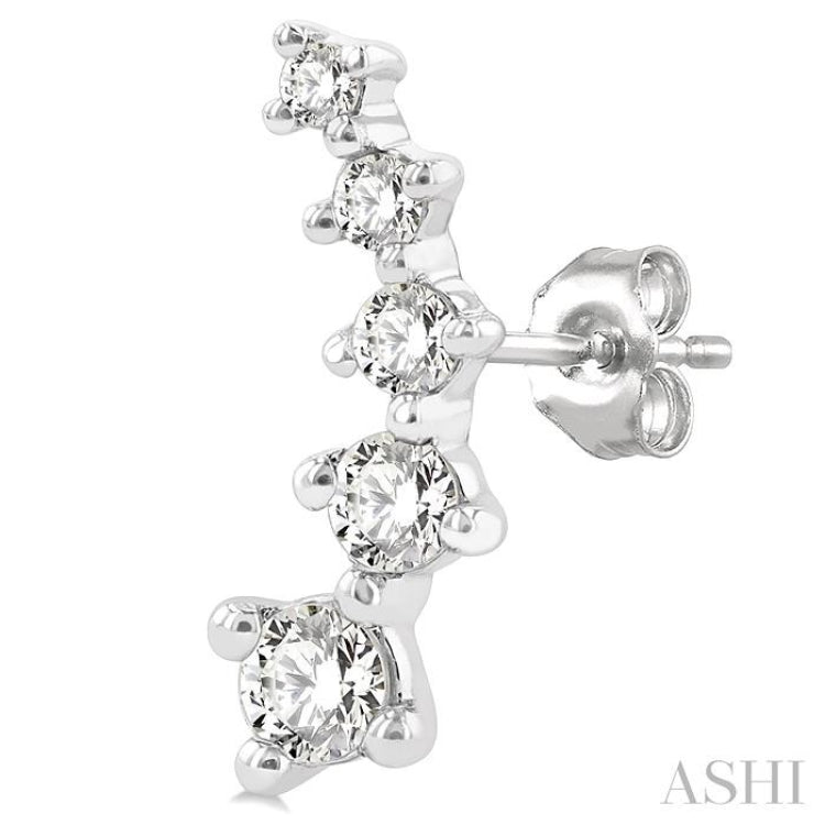 1/4 Ctw Round Cut Diamond Petite FAshion Climbers in 14K White Gold