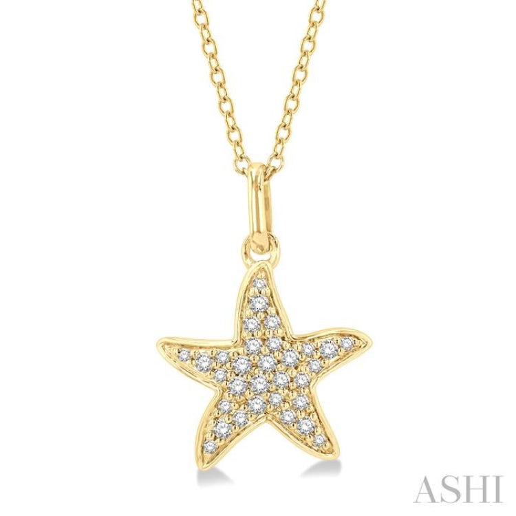 1/10 Ctw Starfish Petite Round Cut Diamond FAshion Pendant With Chain in 10K Yellow Gold