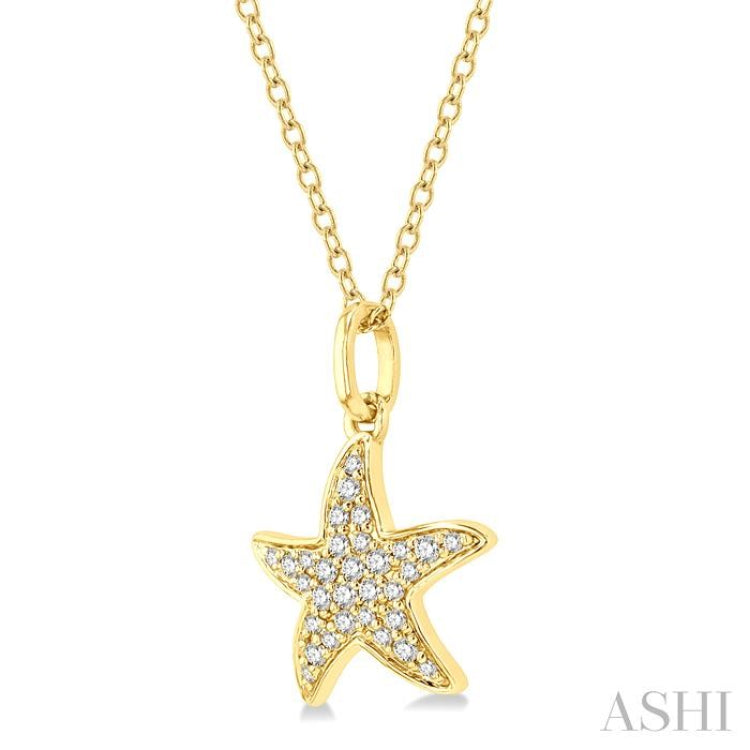 1/10 Ctw Starfish Petite Round Cut Diamond FAshion Pendant With Chain in 10K Yellow Gold