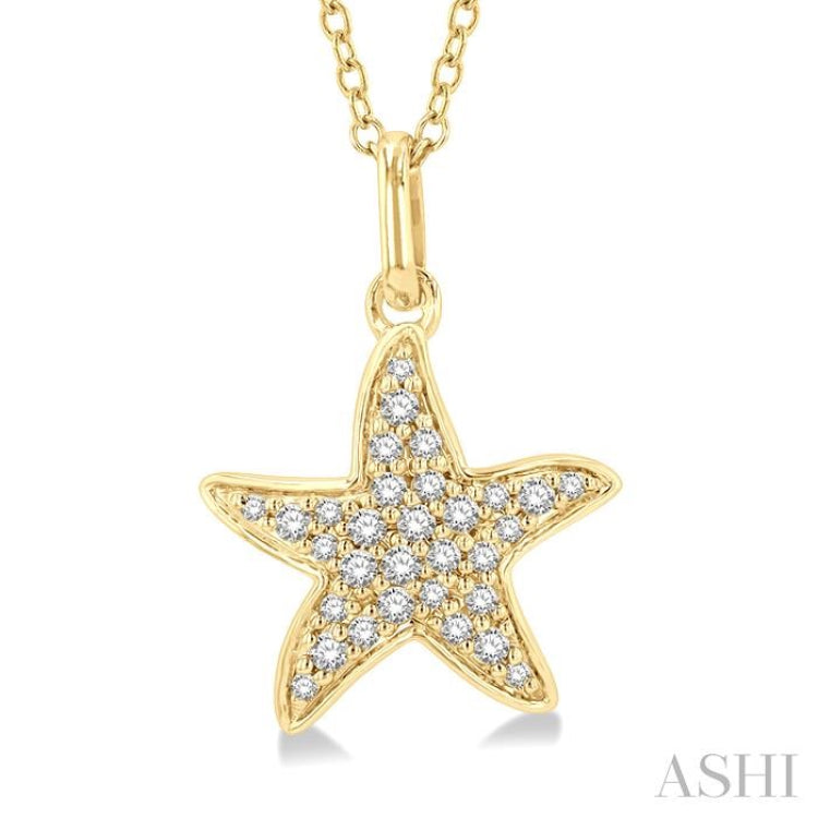 1/10 Ctw Starfish Petite Round Cut Diamond FAshion Pendant With Chain in 10K Yellow Gold