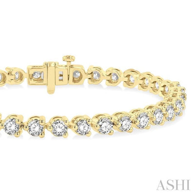 7 Ctw Tri-Prong Round Cut Diamond Bracelet in 14K Yellow Gold