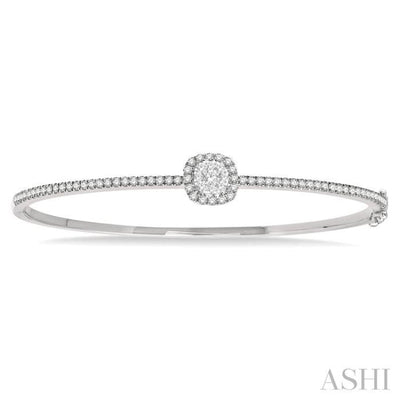 1 ctw Cushion Shape Lovebright Round Cut Diamond Stackable Bangle in 14K White Gold