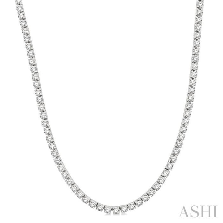 10 ctw Round Cut Diamond Tennis Necklace in 14K White Gold