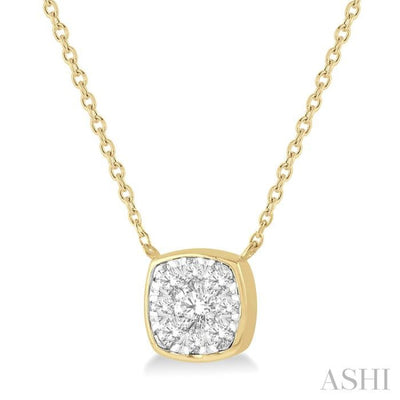 1/3 Ctw Cushion Shape Lovebright Diamond Necklace in 14K Yellow and White Gold