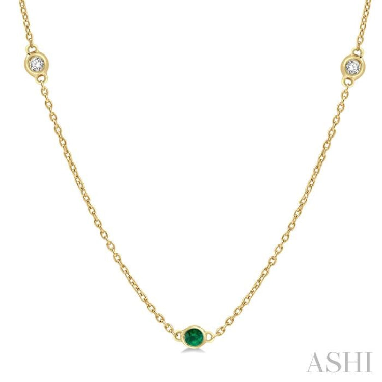 1/6 ctw Round Cut Diamond and 1.75MM Emerald Precious Station Necklace in 14K Yellow Gold