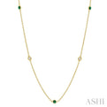 1/4 ctw Round Cut Diamond and 2.25MM Emerald Precious Station Necklace in 14K Yellow Gold