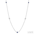 1/4 ctw Round Cut Diamond and 2.25MM Sapphire Precious Station Necklace in 14K White Gold