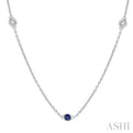 1/4 ctw Round Cut Diamond and 2.25MM Sapphire Precious Station Necklace in 14K White Gold