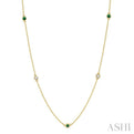 3/8 ctw Round Cut Diamond and 2.6MM Emerald Precious Station Necklace in 14K Yellow Gold