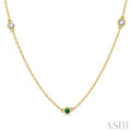 3/8 ctw Round Cut Diamond and 2.6MM Emerald Precious Station Necklace in 14K Yellow Gold