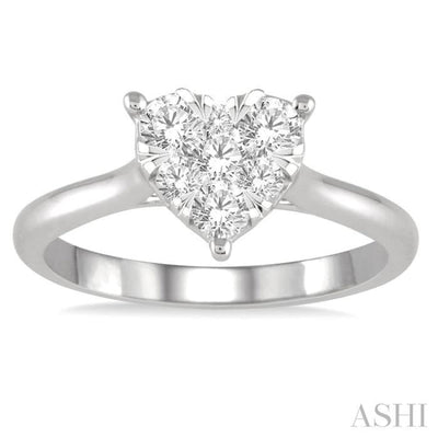 1/2 Ctw Round Cut Diamond Heart Shape Lovebright Ring in 14K White Gold