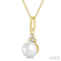 1/50 ctw Petite 6X6 MM Cultured Pearl and Round Cut Diamond FAshion Pendant With Chain in 10K Yellow Gold