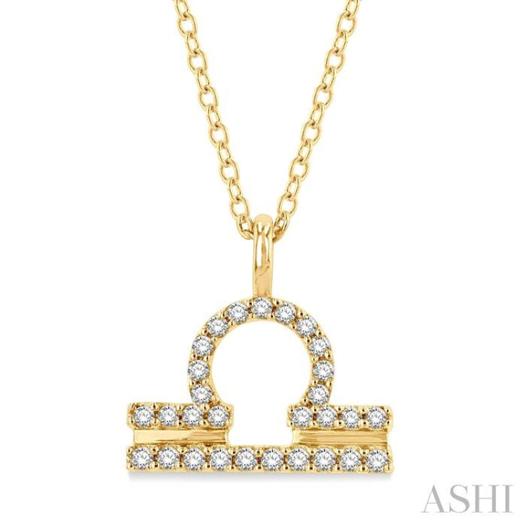 1/8 Ctw Libra Round Cut Diamond Zodiac Pendant With Chain in 10K Yellow Gold