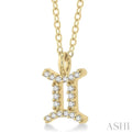 1/10 Ctw Gemini Round Cut Diamond Zodiac Pendant With Chain in 10K Yellow Gold